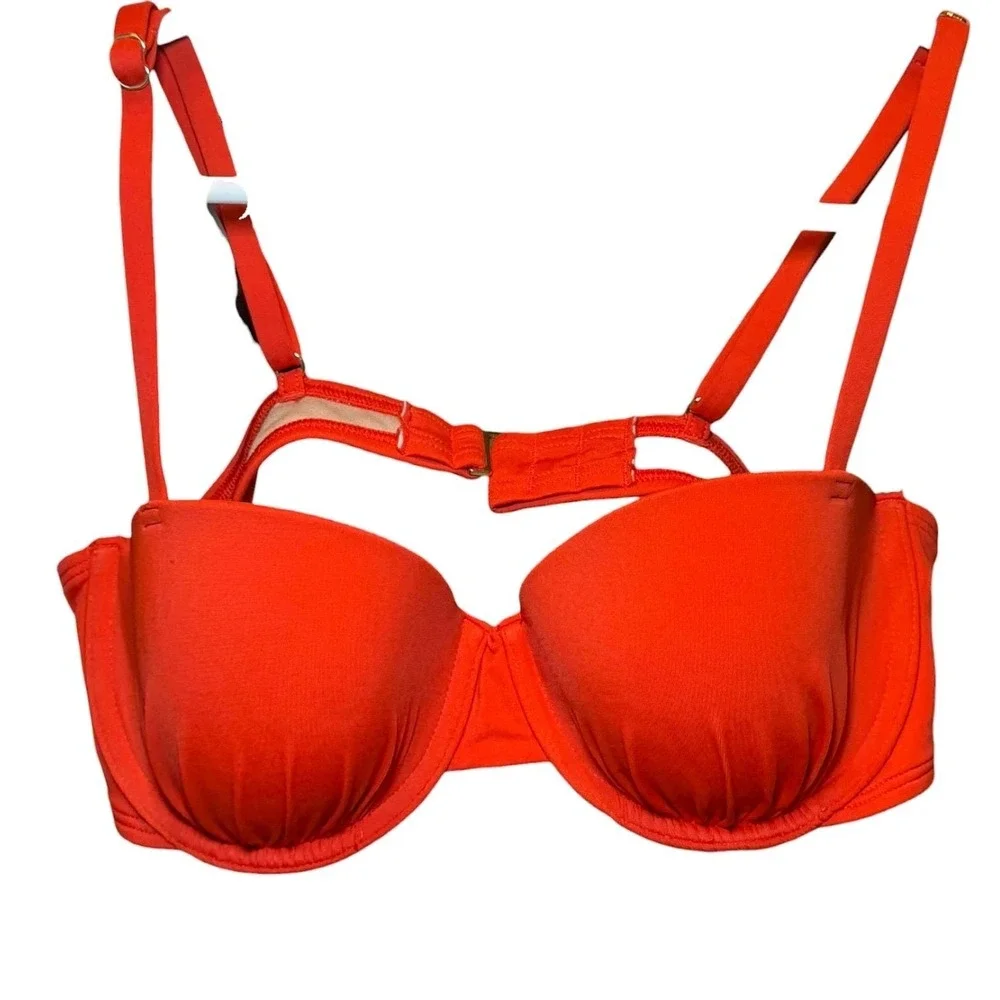 Shade & Shore Red Bikini Top 34B Push Up Underwire Swim Top NWOT